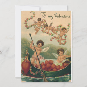 Cartes Pour Fêtes Annuelles Saint Valentin vintage, Cherubs victoriens en bate