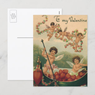 Cartes Pour Fêtes Annuelles Saint Valentin vintage, Cherubs victoriens en bate