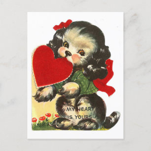 Cartes Pour Fêtes Annuelles Saint-Valentin Vintage Chiot Mignon et Cœur
