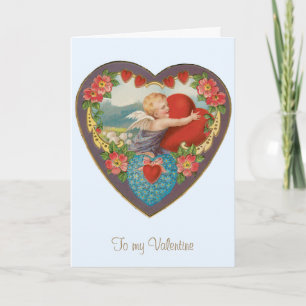 Cartes Pour Fêtes Annuelles Saint-Valentin vintage, cœurs de chérubin victorie