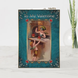 Cartes Pour Fêtes Annuelles Saint Valentin Vintage - Cupid achète Red Hearts