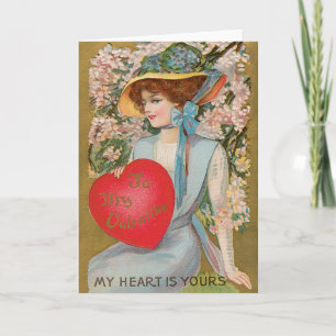 Cartes Pour Fêtes Annuelles Saint-Valentin vintage, Dame victorienne avec cœur