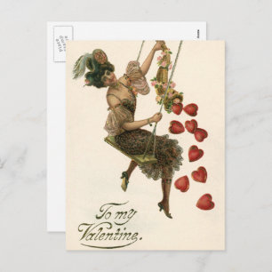 Cartes Pour Fêtes Annuelles Saint-Valentin vintage, dame victorienne sur une a