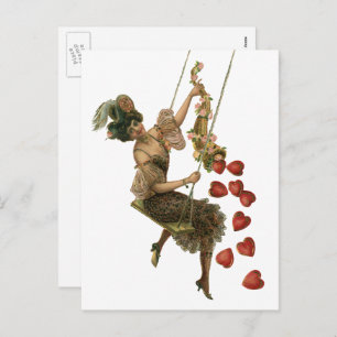 Cartes Pour Fêtes Annuelles Saint-Valentin vintage, dame victorienne sur une a