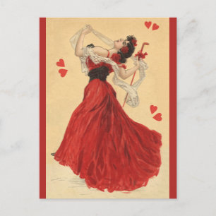 Cartes Pour Fêtes Annuelles Saint Valentin vintage, Dancing Lady Red Hearts