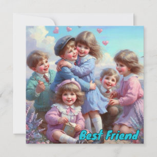 Cartes Pour Fêtes Annuelles Saint Valentin Vintage ~ MEILLEUR AMI ~ Enfants ~