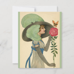 Cartes Pour Fêtes Annuelles Saint-Valentin vintage, papillon Rose Rouge Dame