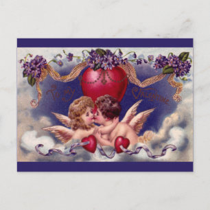 Cartes Pour Fêtes Annuelles Saint Valentin vintage, Tcherubs dans les nuages