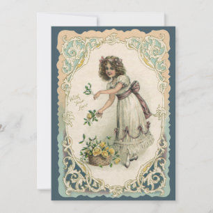 Cartes Pour Fêtes Annuelles Saint Valentin vintage, Victorian Girl with Rose