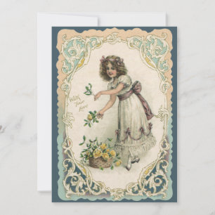 Cartes Pour Fêtes Annuelles Saint Valentin vintage, Victorian Girl with Rose