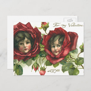 Cartes Pour Fêtes Annuelles Saint Valentin vintage, Visages victoriens en Rose