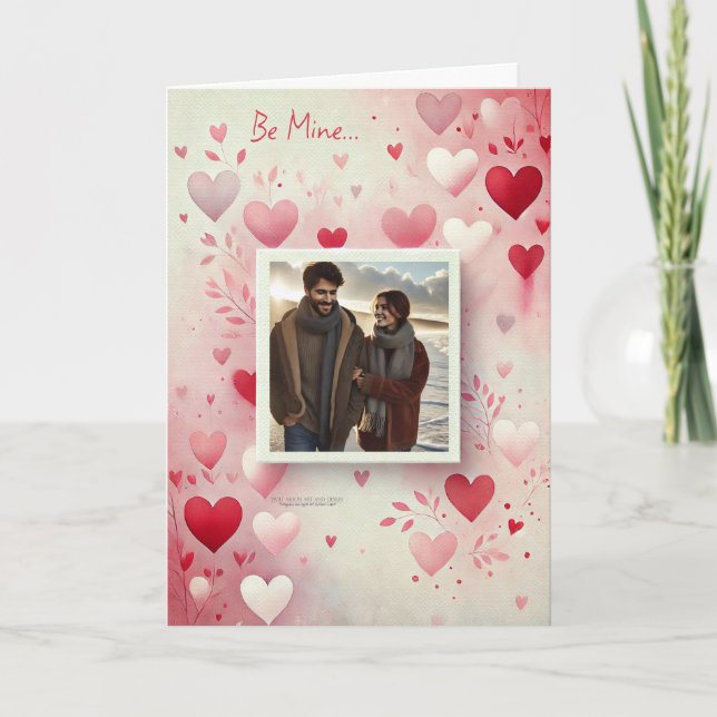 Cartes Pour Fêtes Annuelles Saint-Valentin Votre Photo Cœurs Feuillage Rouge R (Devant)