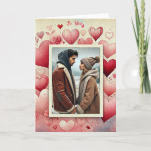 Cartes Pour Fêtes Annuelles Saint-Valentin Votre Photo Cœurs Rouge Rose Crème