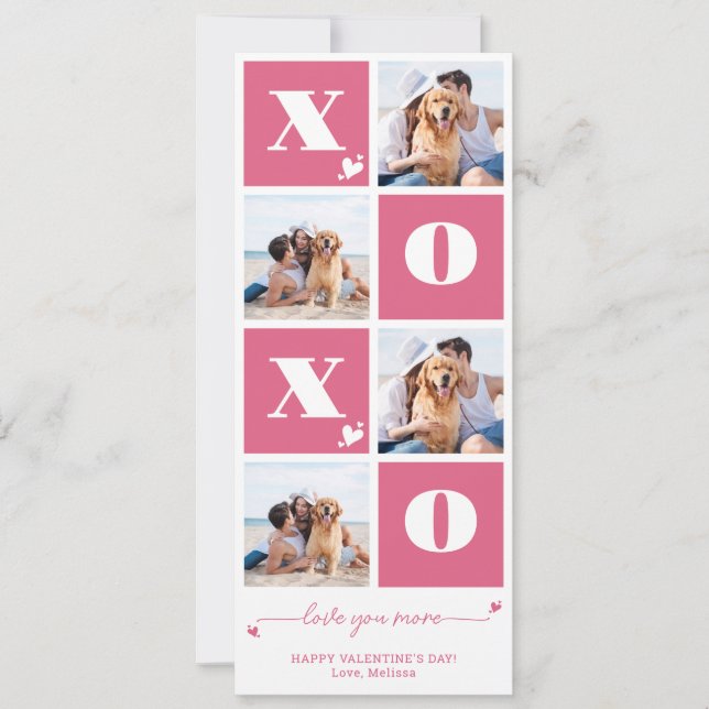 Cartes Pour Fêtes Annuelles Saint Valentin XOXO Modern Pink 4 Photo Collage (Devant)