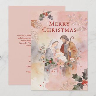 Cartes Pour Fêtes Annuelles Sainte Famille Pastel Rose Aquarelle Noël TMF26