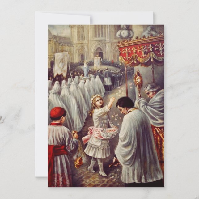 Cartes Pour Fêtes Annuelles Sainte Thérèse jette des fleurs au Saint Sacrement (Devant)