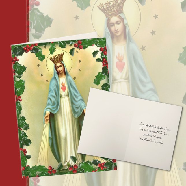 Cartes Pour Fêtes Annuelles Sainte Vierge Marie Catholique Noël Religieux (Traditional Blessed Virgin Mary Christmas Greeting Card with lovely verse - )
