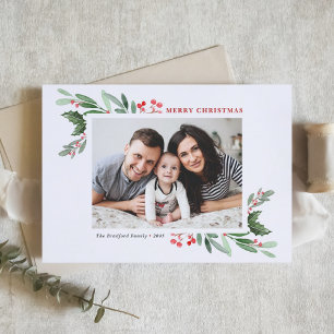 Cartes Pour Fêtes Annuelles Saison Aquarelle Holly et Greenery II