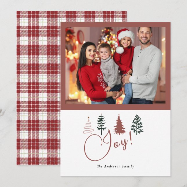 Cartes Pour Fêtes Annuelles Saison De Joy Holiday Plaid Lovely Family Photo (Devant / Derrière)
