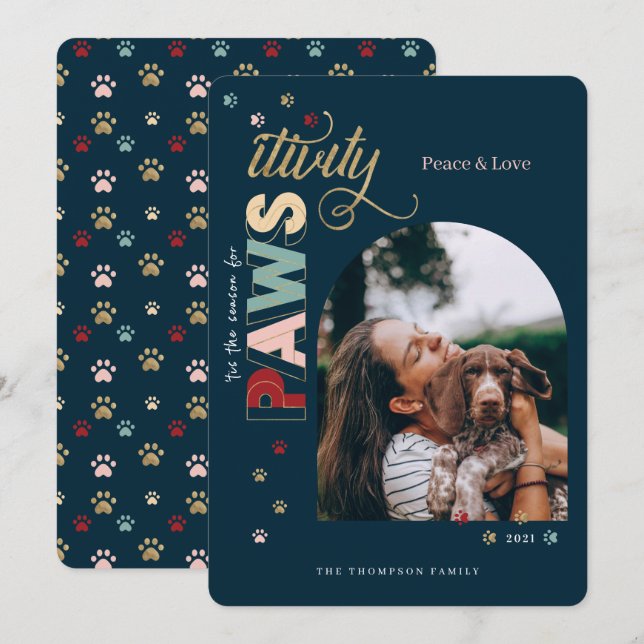 Cartes Pour Fêtes Annuelles Saison de la Pawsitivity Amusants Marine Blue Pet  (Devant / Derrière)