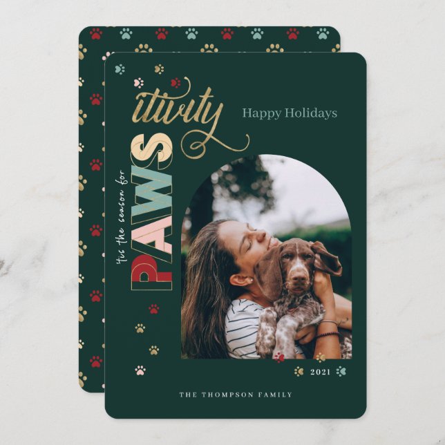 Cartes Pour Fêtes Annuelles Saison de Pawsitivity Amusants Green Pet Chien Pho (Devant / Derrière)