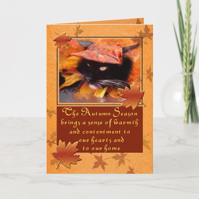 Cartes Pour Fêtes Annuelles Saison de récolte Chat noir Thanksgiving (Devant)