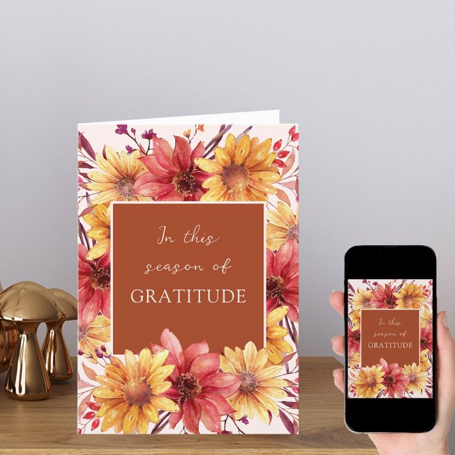 Cartes Pour Fêtes Annuelles Saison florale d'automne de gratitude Action de gr (Créateur téléchargé)