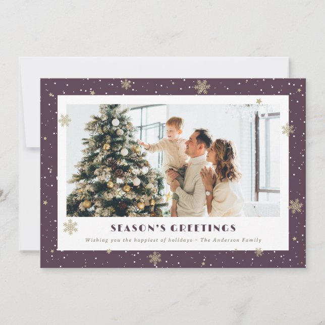 Cartes Pour Fêtes Annuelles Saison Neige Salutations Purple Photo (Devant)
