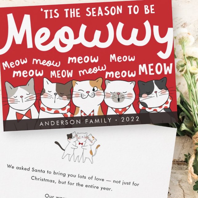 Cartes Pour Fêtes Annuelles Saison pour être Meowww drôle Chats mignons chanta (Créateur téléchargé)