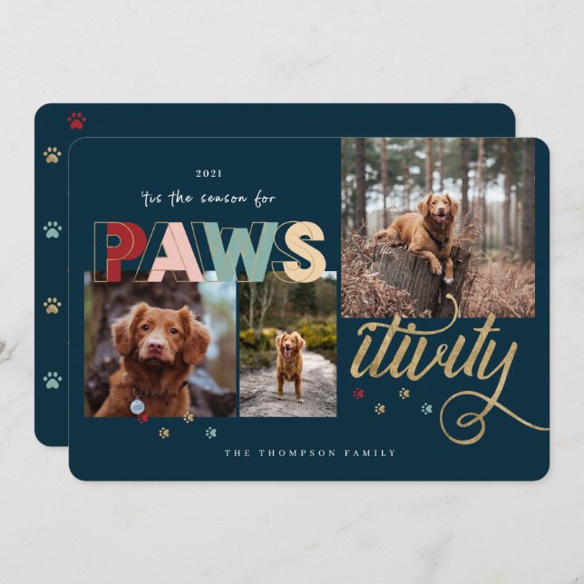 Cartes Pour Fêtes Annuelles Saison Pour Pawsitivity Fun Pet 3 Photo Collage (Devant / Derrière)