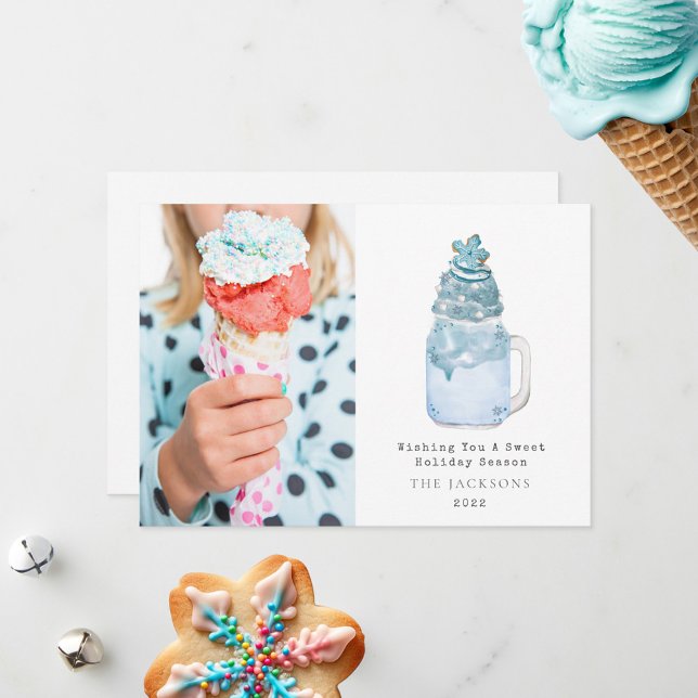 Cartes Pour Fêtes Annuelles Saison Sucrée Bleue Flocon de Neige Milkshake Noël (Créateur téléchargé)