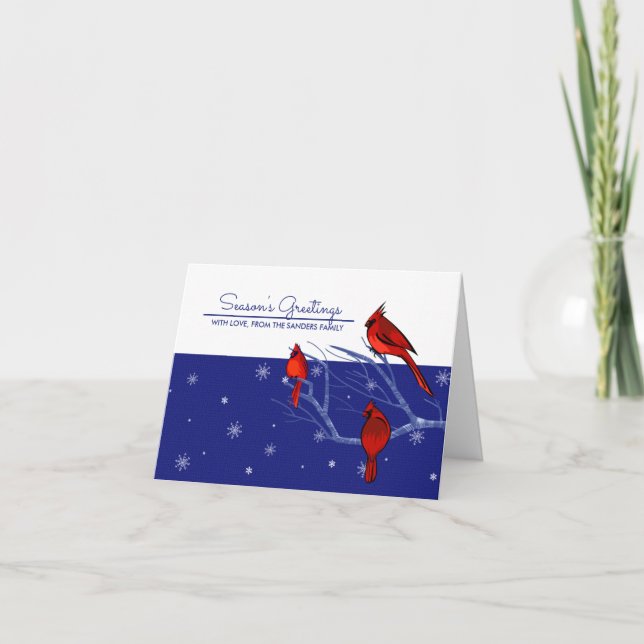 Cartes Pour Fêtes Annuelles Saison's Greetings. Noël des cardinaux rouges (Devant)