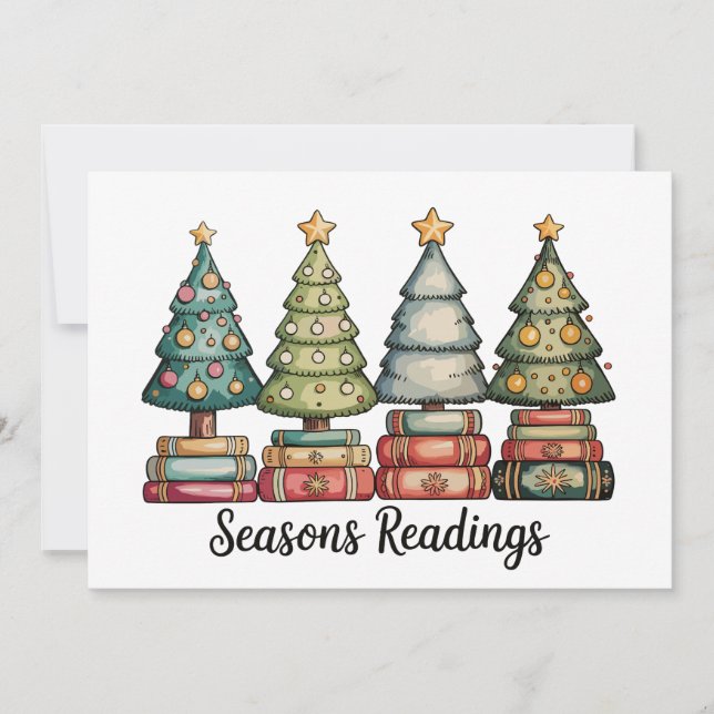 Cartes Pour Fêtes Annuelles Saisons Lectures Noël Livre Arbre Enseignant Noël (Devant)