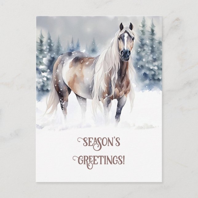 Cartes Pour Fêtes Annuelles Saisons Saluer Cheval dans la neige (Devant)