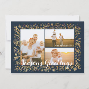 Cartes Pour Fêtes Annuelles Saisons Salutation Marine & Gold Foliage & Snowfla