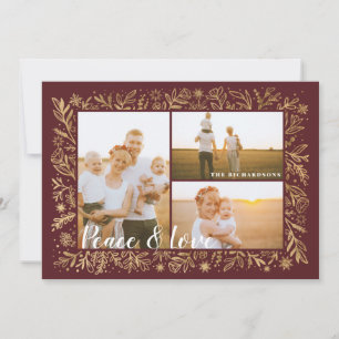 Cartes Pour Fêtes Annuelles Saisons Salutation Red & Gold Foliage & Snowflakes
