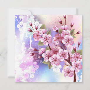 Cartes Pour Fêtes Annuelles Sakura rose sur la peinture Arrière - plan