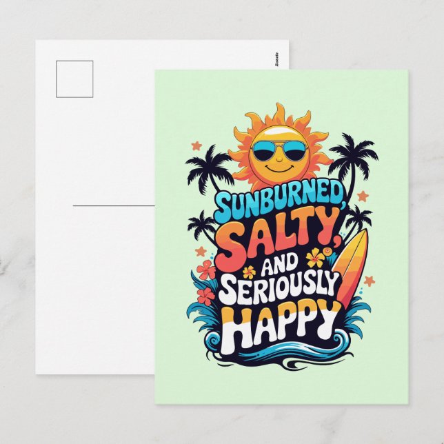Cartes Pour Fêtes Annuelles Salé brûlé au soleil et heureux - Retro Beach Vibe (Devant / Derrière)
