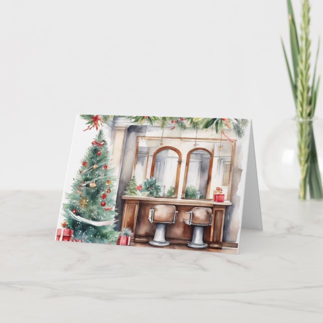 Cartes Pour Fêtes Annuelles Salon de coiffure personnalisé Xmas (Devant)