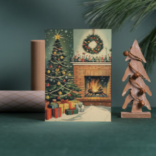 Cartes Pour Fêtes Annuelles Salon de Noël cosy vintage arbre décoré