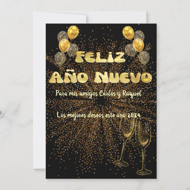 Cartes Pour Fêtes Annuelles Saludo Año Nuevo en dorado elegante (Devant)