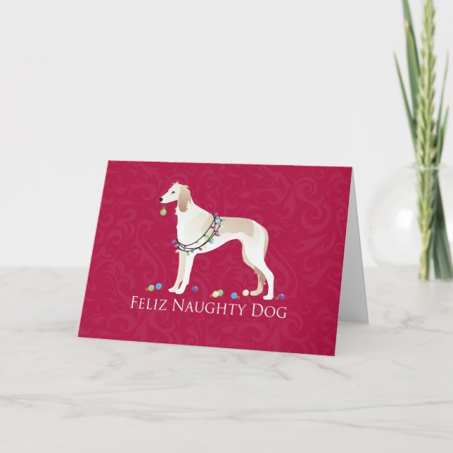 Cartes Pour Fêtes Annuelles Saluki Feliz Naughty Chien Design de Noël (Devant)