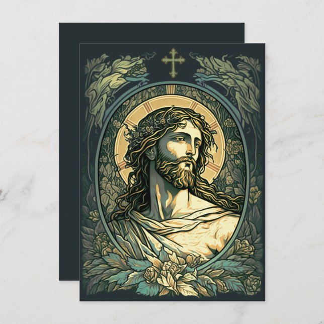 Cartes Pour Fêtes Annuelles Salut est Risen ! Art Nouveau Jésus Peinture Pâque (Devant / Derrière)