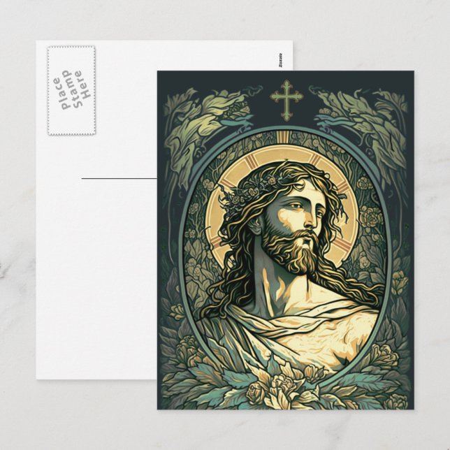 Cartes Pour Fêtes Annuelles Salut est Risen ! Peinture Jésus Art Nouveau (Devant / Derrière)