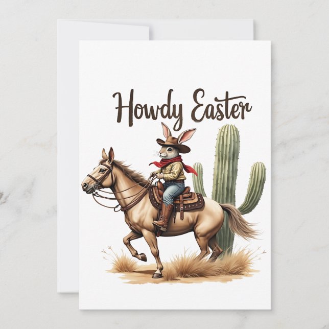 Cartes Pour Fêtes Annuelles Salut Père de Pâques à cheval Cowboy  (Devant)
