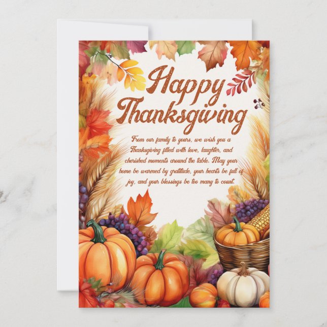 Cartes Pour Fêtes Annuelles Salutation bon thanksgiving (Devant)
