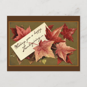 Cartes Pour Fêtes Annuelles Salutation de Bon thanksgiving Feuille Retro Falle