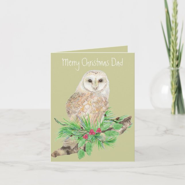 Cartes Pour Fêtes Annuelles Salutation de hibou de grange de papa de Noël (Devant)