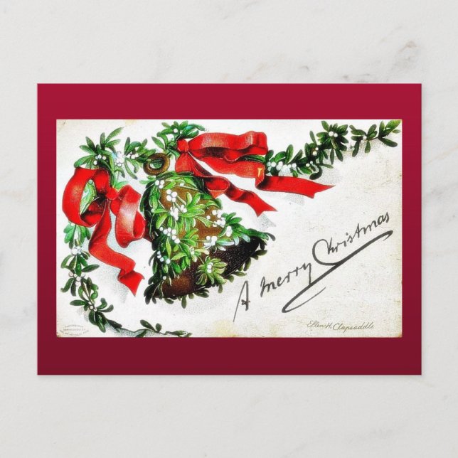 Cartes Pour Fêtes Annuelles Salutation de Noël avec cloche avec rubans (Devant)