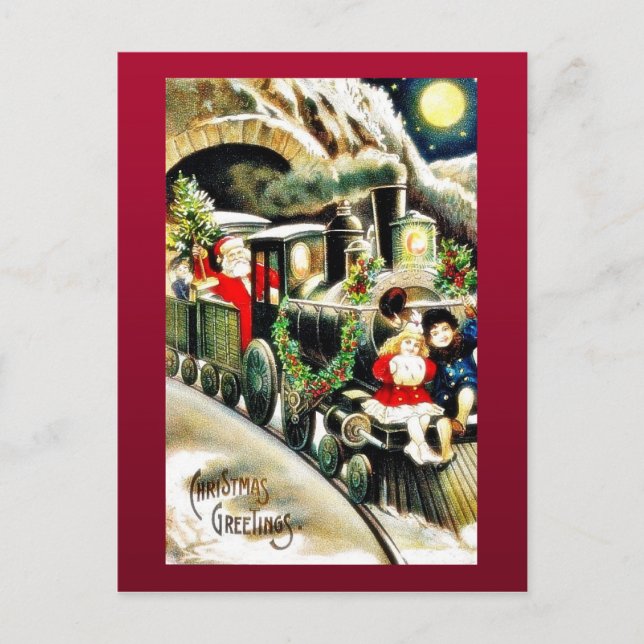 Cartes Pour Fêtes Annuelles Salutation de Noël avec santa claus voyage dans un (Devant)